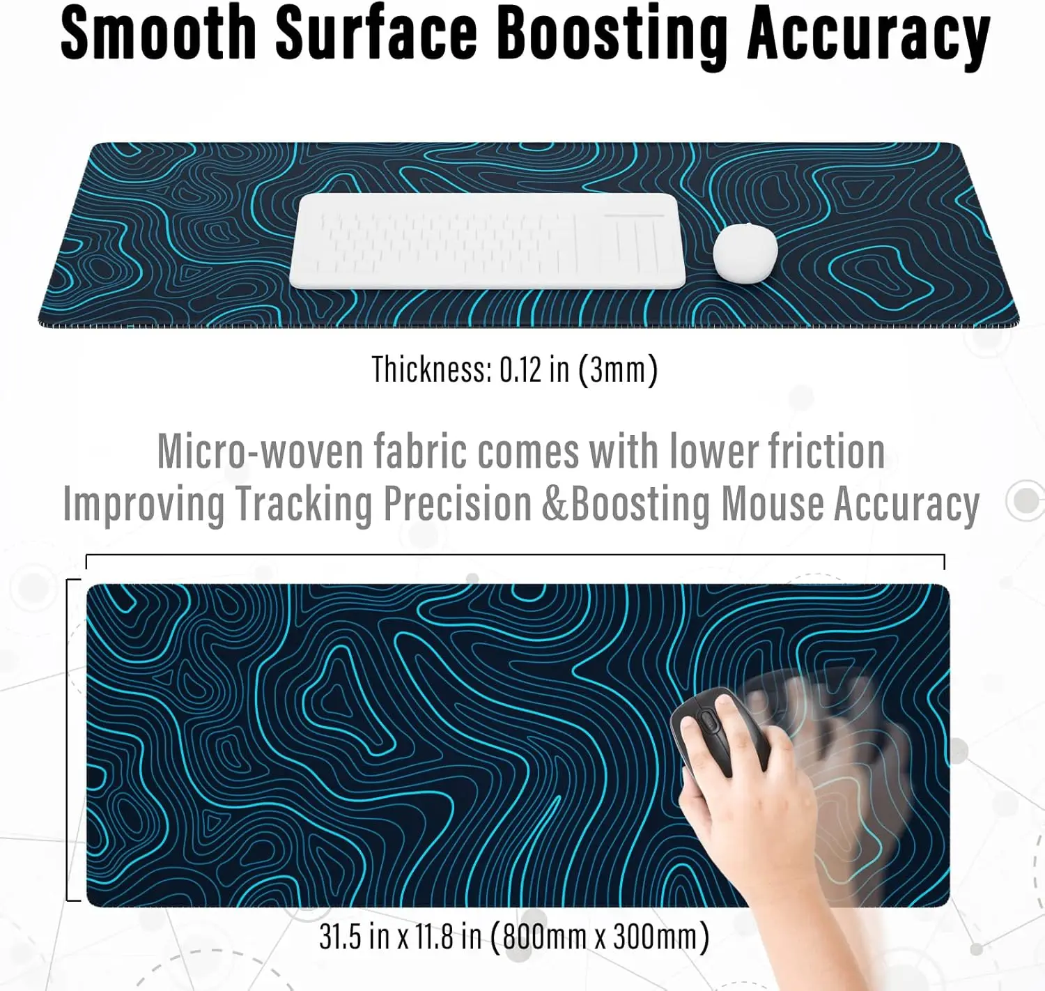 Alfombrilla de ratón para juegos con mapa topográfico azul, Base antideslizante, teclado de escritorio, alfombrilla de ratón fresca para escritorio