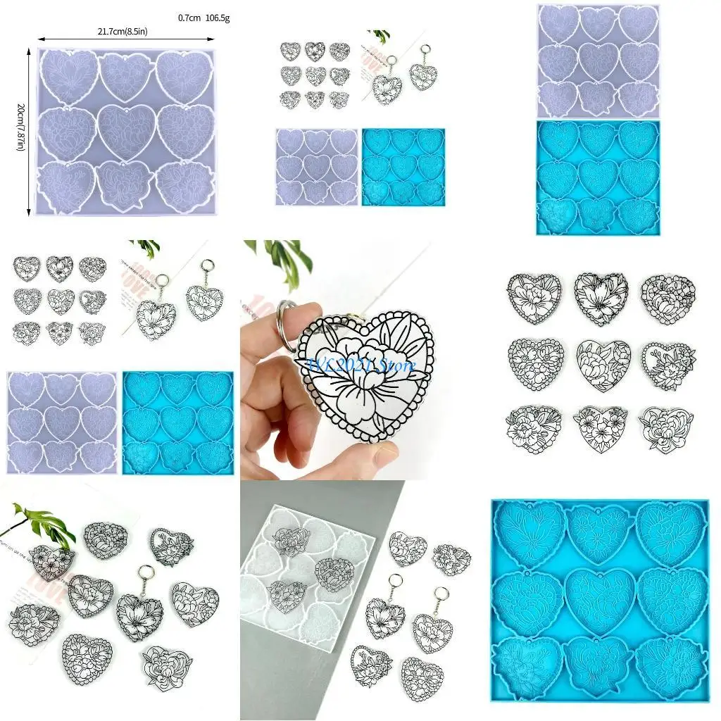 

G5GC Silicone Resin Keychain Mold Heart Pendant Mold for DIY Car Home Decorations