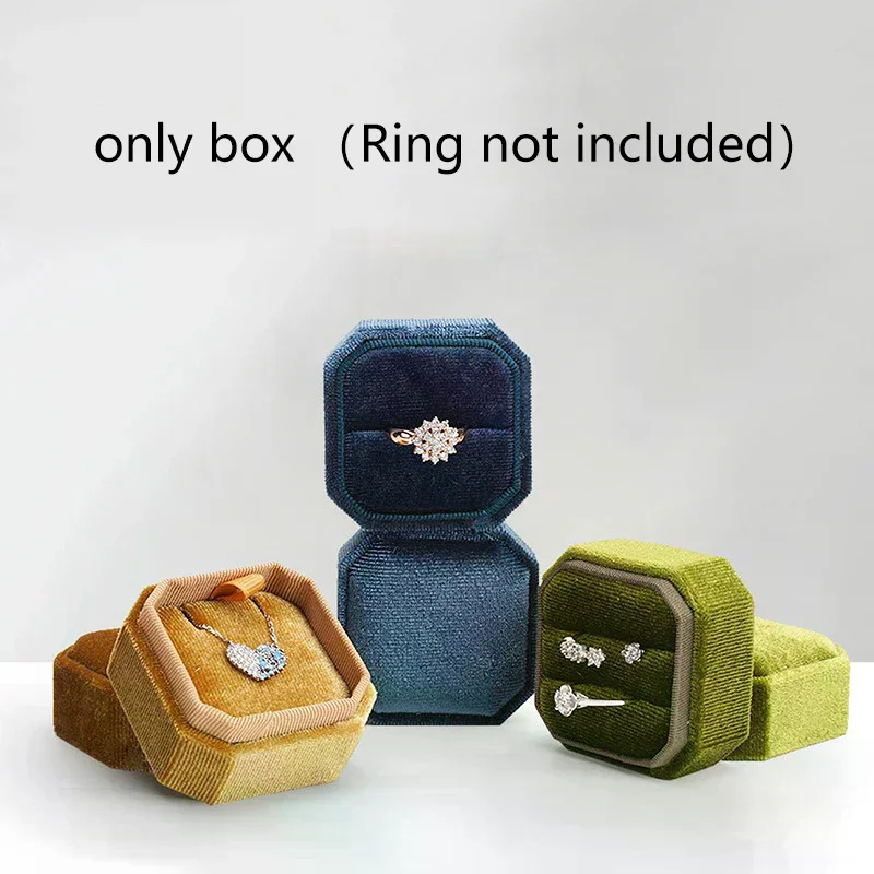 Velvet Ring Box Double Ring Box With Detachable Lid 2 Slots Octagon Ring Display Holder Case For Engagement Wedding Proposal 1Pc