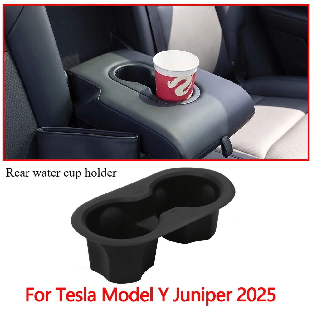 Rear Armrest Silicone Cup Holder Insert Anti-Slip Cup Mat For Tesla New Model Y Car Rear Seat Cup Holder Tray Interior Accessory