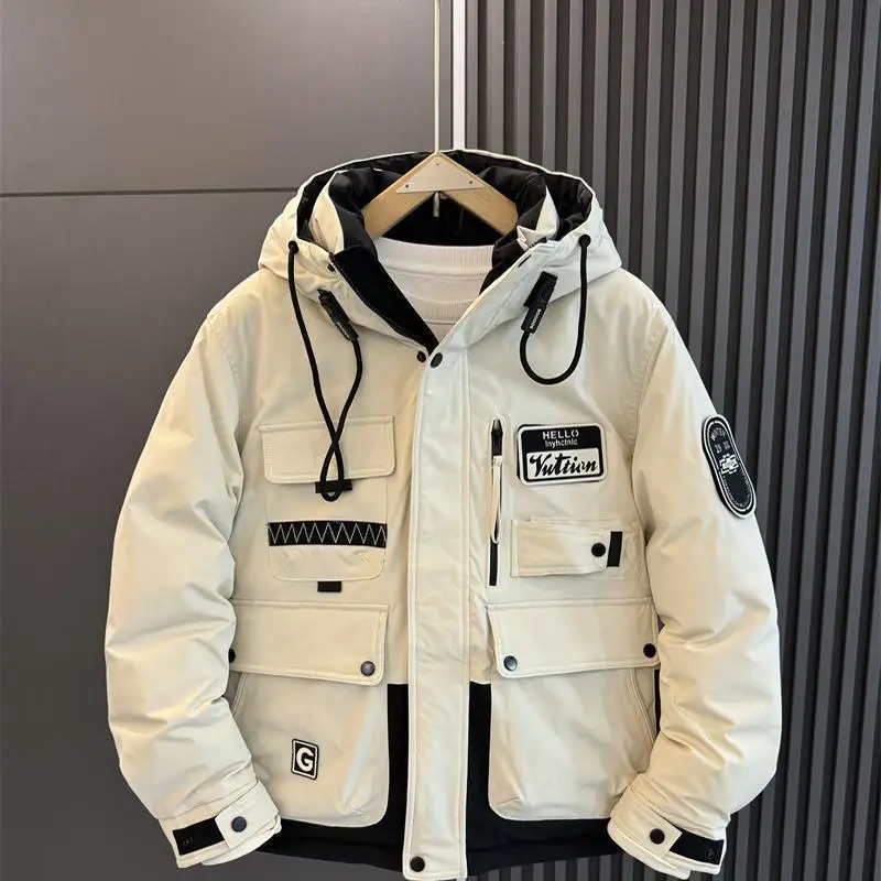 Winter Down Jacket Men Hooded Warm White Duck Down Down Coat Luxury Pockets Long Sleeves Windproof Outerwear High Quality Tops