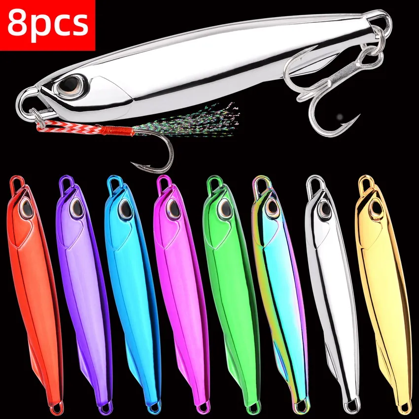 8 stücke Metall Guss Jig Löffel 10g 15g 20g 30g 40g 60g 80g Köder mit Haken Casting Jigging Fisch Meer Bass Angeln Locken Künstliche Köder