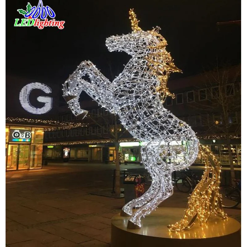 Custom. Waterproof Commercial City Street Decoration Outdoor Xmas Motif Lights 3D Horses With Pumpkin Carriage