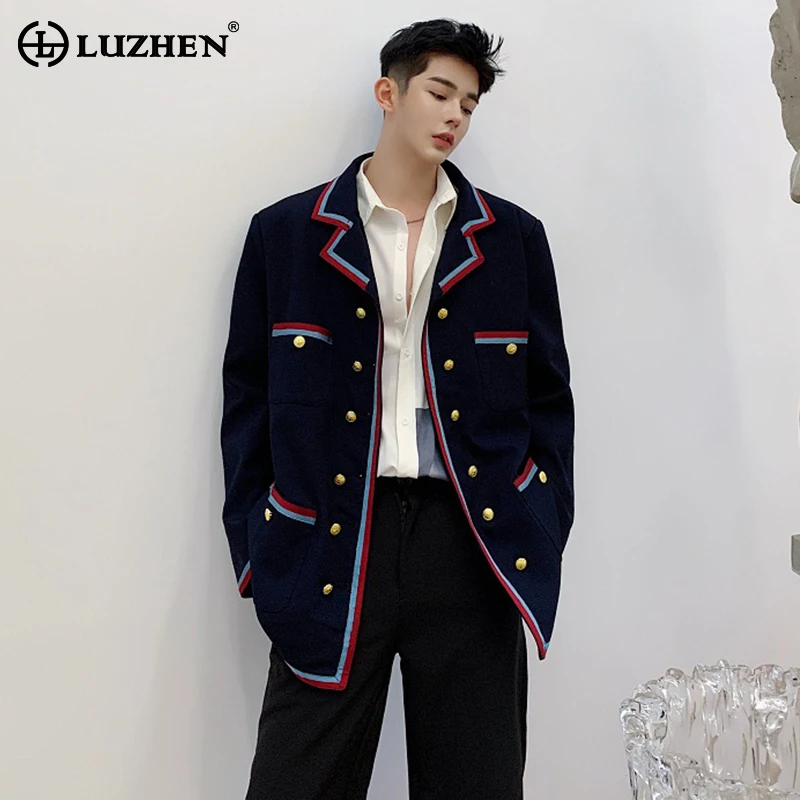 LUZHEN 2024 Autumn New Original Edge Color Contrast Splicing Design Korean Version Casual Blazer Coat Men Elegant Jacket LZ1273