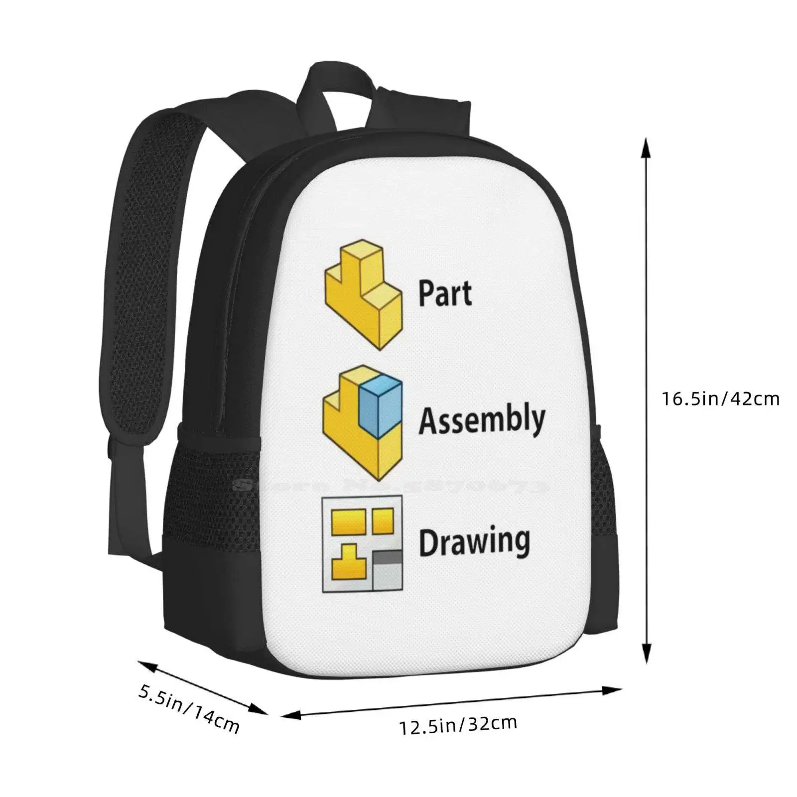 Sac à dos solide 3D Cad / Cam/Cae, Version blanche, conception de motifs, sacs d'école, Solidworks Cadcam Cae, simulation Dassault