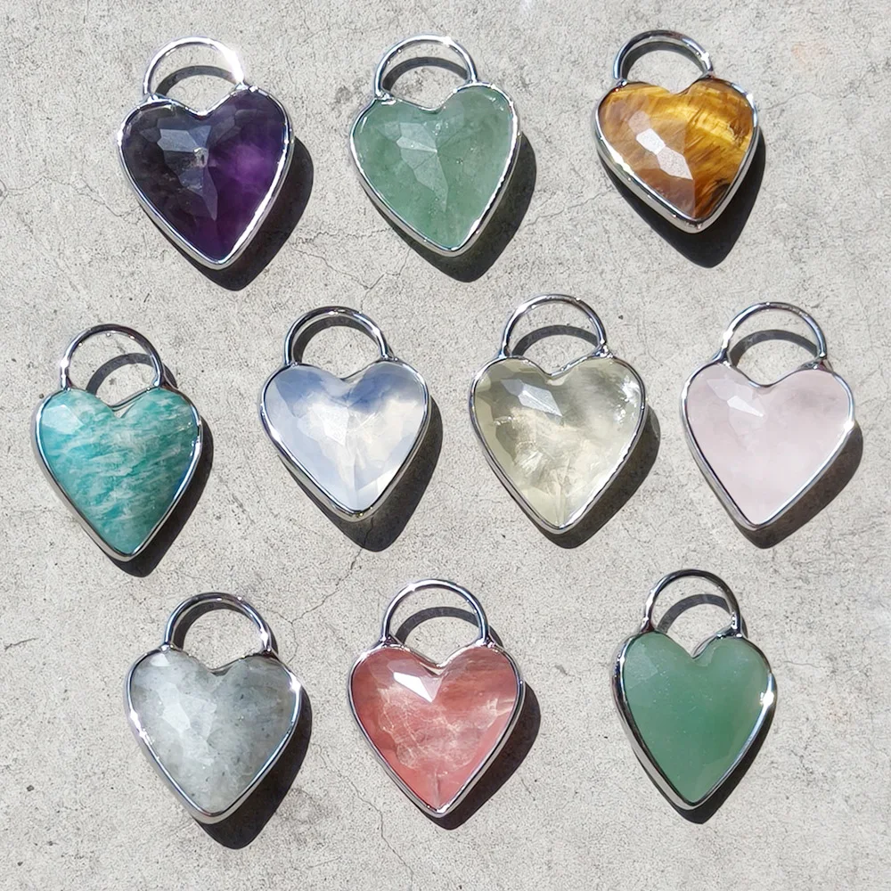 18Mm amethyst love hemming pendant, natural crystal powder crystal tiger eye peach heart pendant DIY heart-shaped collarbone nec