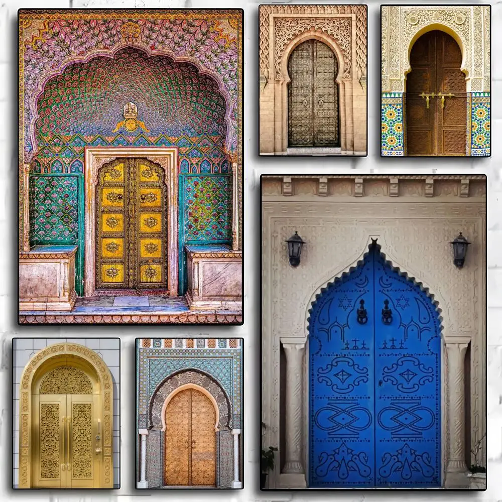 ملصق فني عربي لباب المغرب ملصقات حائط حديثة وأنيقة لديكور المنزل وغرفة المعيشة وفن الحائط #1