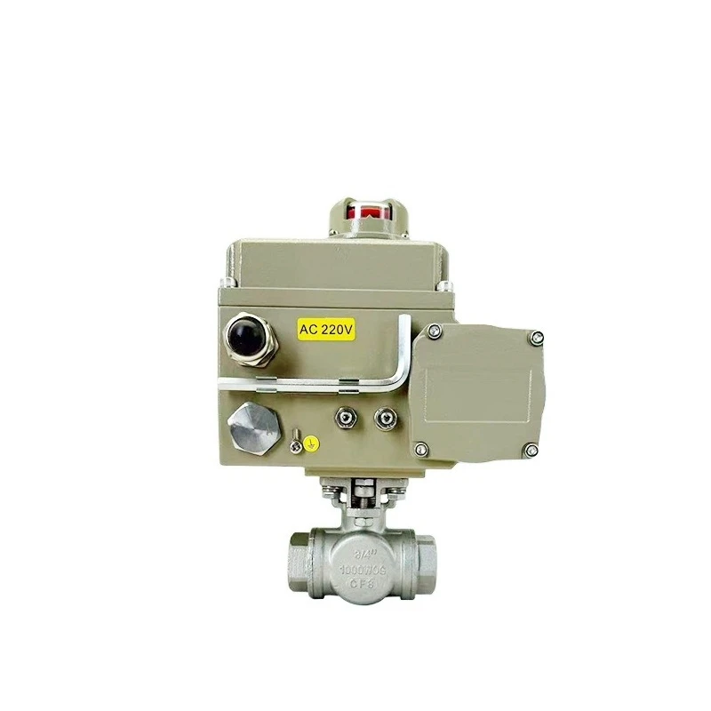 Stainless steel wire buckle electric three-way ball valve, switch type adjustment type thread L