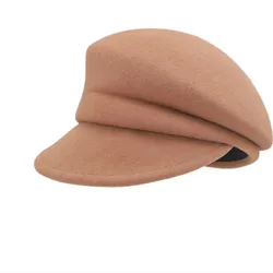 High-end Asymmetrical Woolen Newsboy Hat Women's autumn-winter Octagon Hat Painter Beret Hat Vintage Fez Hat M401