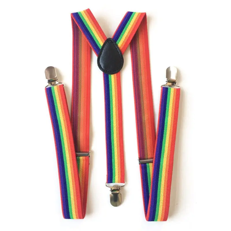 Bunte gestreifte Träger Regenbogen Trägerhosen Träger Clip Erwachsene Unisex Hosenträger Buc