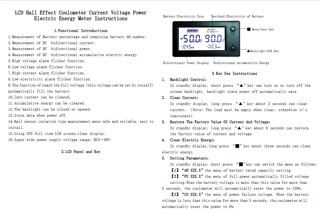 DC Hall Coulomb Meter 100A 200A 400A Battery Monitor Digital Voltage Current Capacity Power Display Bluetooth 12V 24V 48V BMS