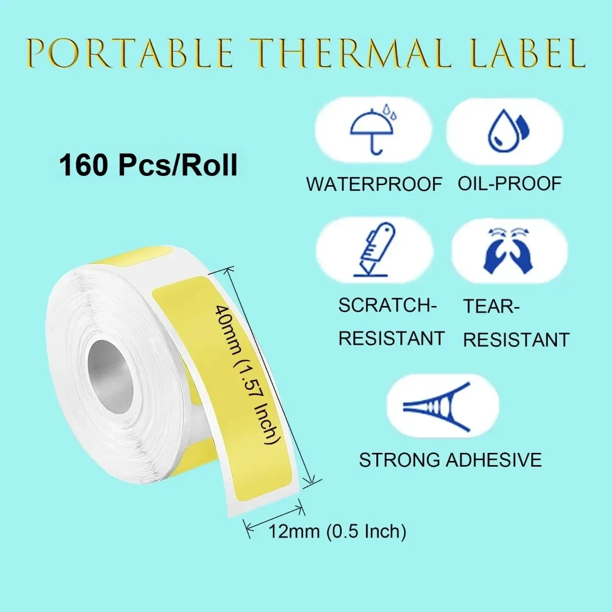 

12x40mm Yellow Thermal Label Tape - Self-Adhesive Printer Stickers for Home Storage