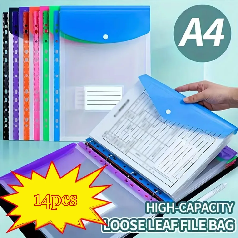 

A4 High-Capacity Loose-Leaf File Bags with 11-Hole Binding Rings,Expandable Button and Label Pockets,Suitable for School