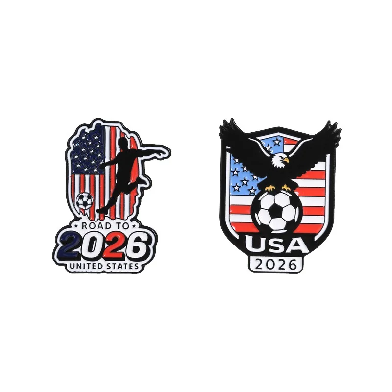 USA 2026 Football Event Badges, Creative Sports Element Alloy Pins, Accessory for Clothing and Bags, Gifts for Friends