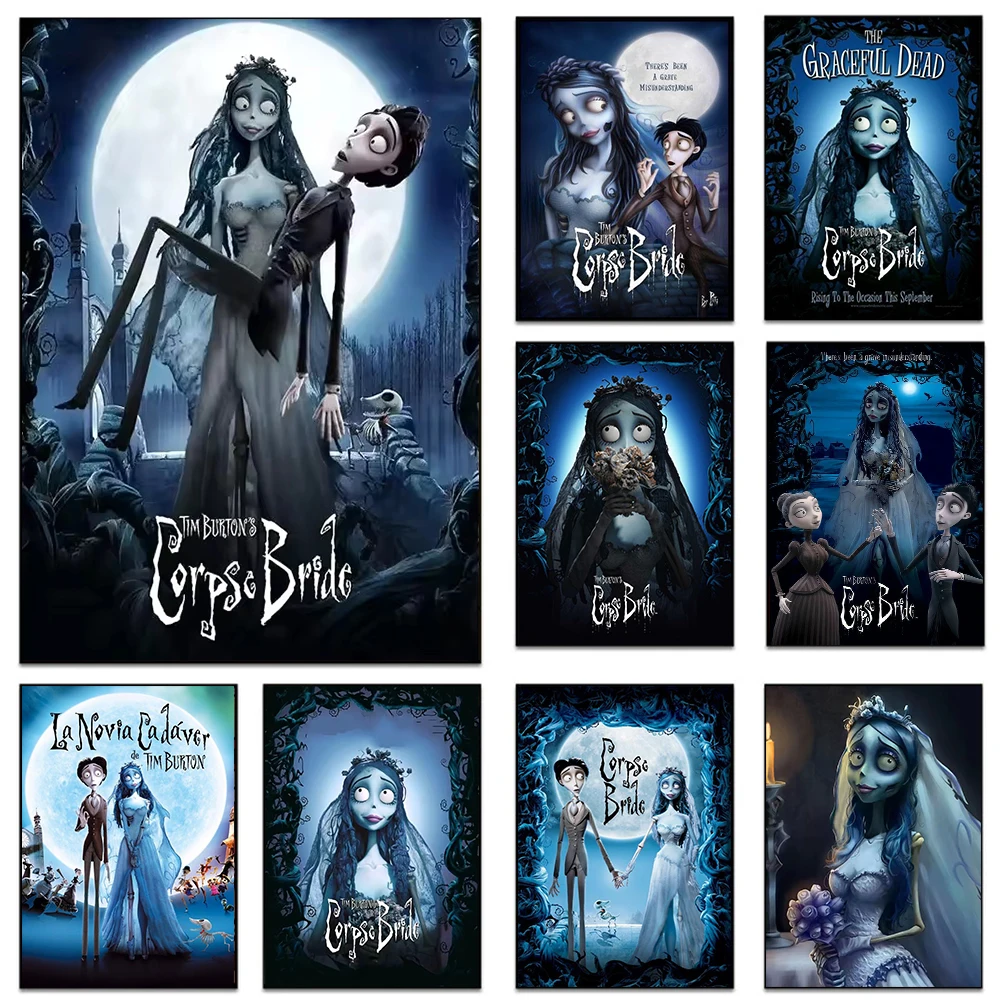 Póster de película de novia cadáver de Disney para dormitorio, decoración del hogar, pintura en lienzo de Cartoom, arte de pared impreso de la novia cadáver de Tim Burton