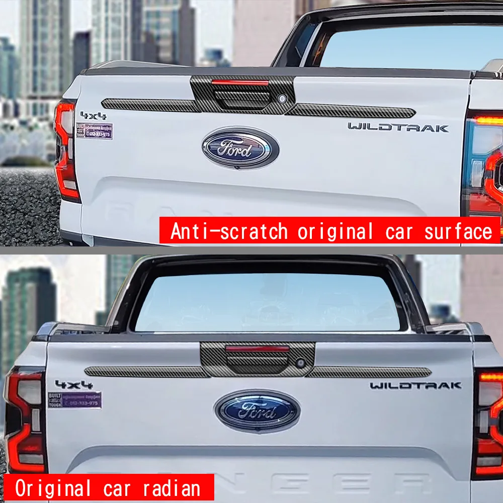 For Ford Ranger Wildtrak 2022 2023 2024 Carbon Fiber Tailgate Truck Handle Bright Strip Cover