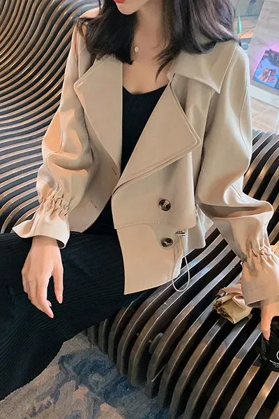 Damska luźna kurtka koreańska na wiosnę i jesień 2025, elegancka, podkreślająca talię, krótka wiatrówka.