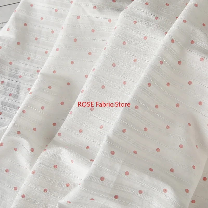 

Sweet Red Polka Dot Print Striped Jacquard Cotton Fabric for Shirts Dresses Children's Clothing, Summer Dress