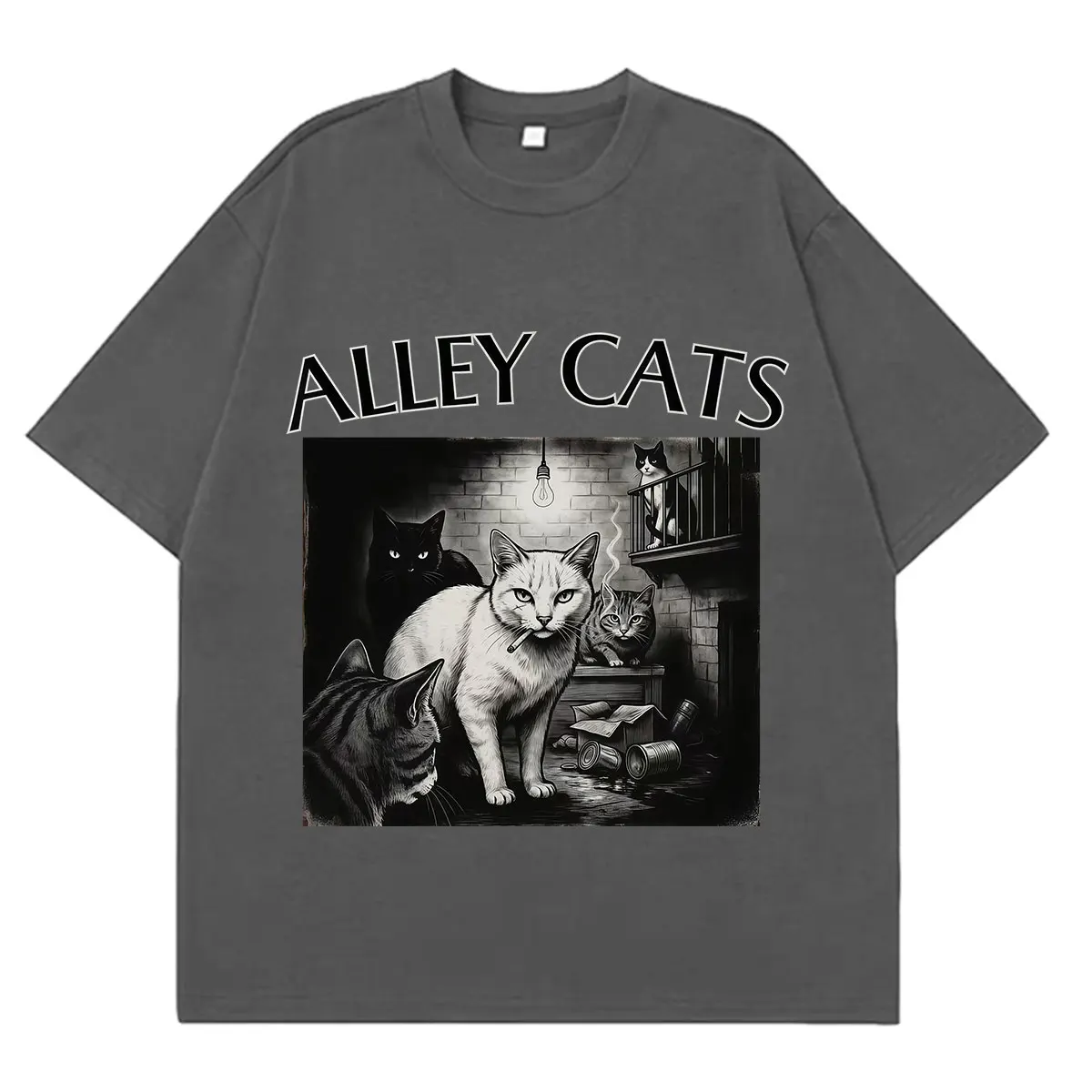 Funny Alley Cats Meme T-shirt Men Women Vintage T-Shirt Summer Short-sleeved Loose Casual Cotton Oversized T-shirts Streetwear