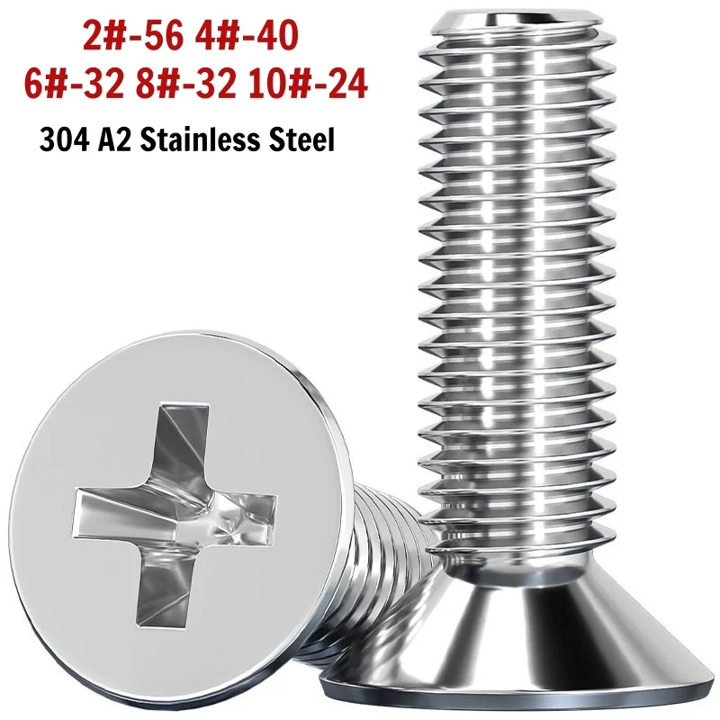 304 A2 Stainless Steel Cross Phillips Flat Countersunk Head Screw Bolts UNC 2#-56 4#-40 6#-32 8#-32 10#-24 for Machinery Repair