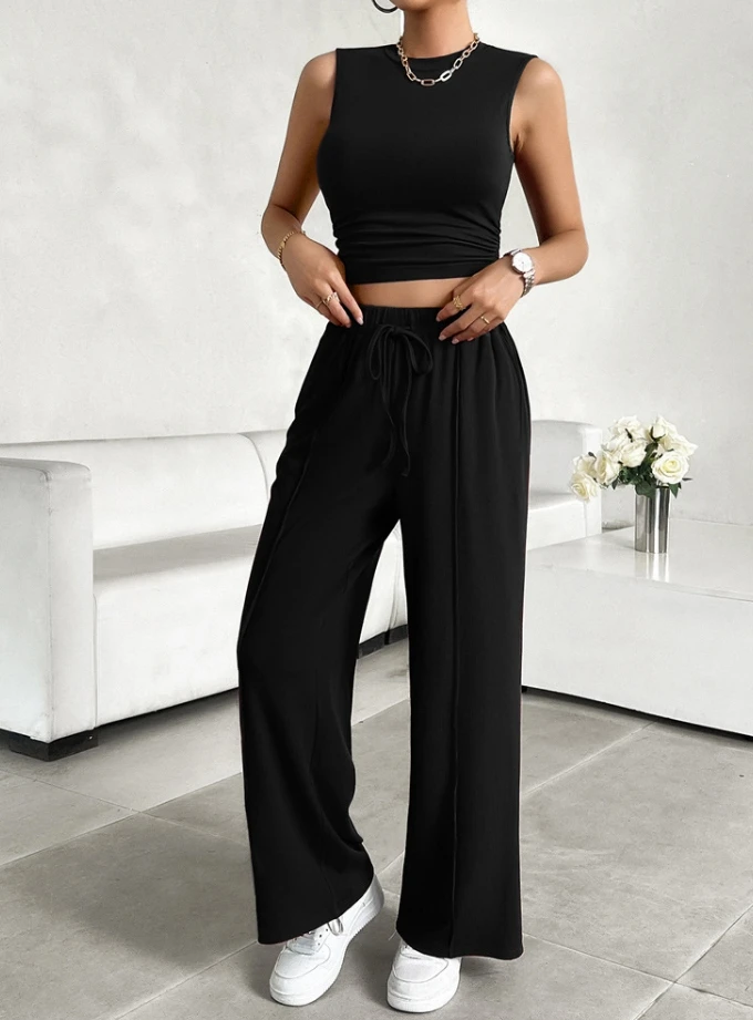 New casual round neck sleeveless top and pants two-piece set