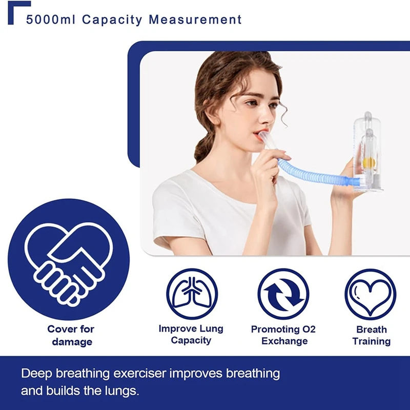 1 PCS Breathing Exercise Device For Lungs Transparent Plastic For Adults-5000Ml Volume Measurement With Flow Rate Indicator