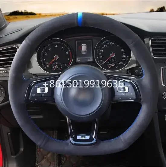 Black Suede DIY Hand Sewing Car Steering Wheel Cover for Volkswagen VW Golf 7 GTI Golf R MK7 VW Polo GTI Scirocco 2015 2016