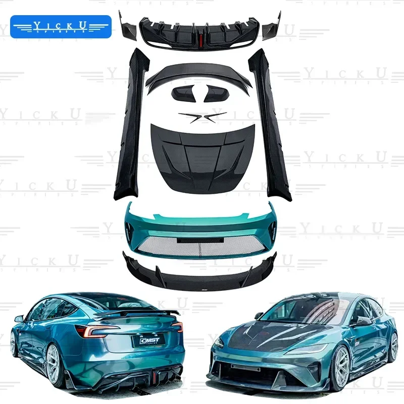 CMST carbon fiber front bumper front shovel side skirt rear diffuser spoiler suitable for the 2023 updated Tesla Model 3