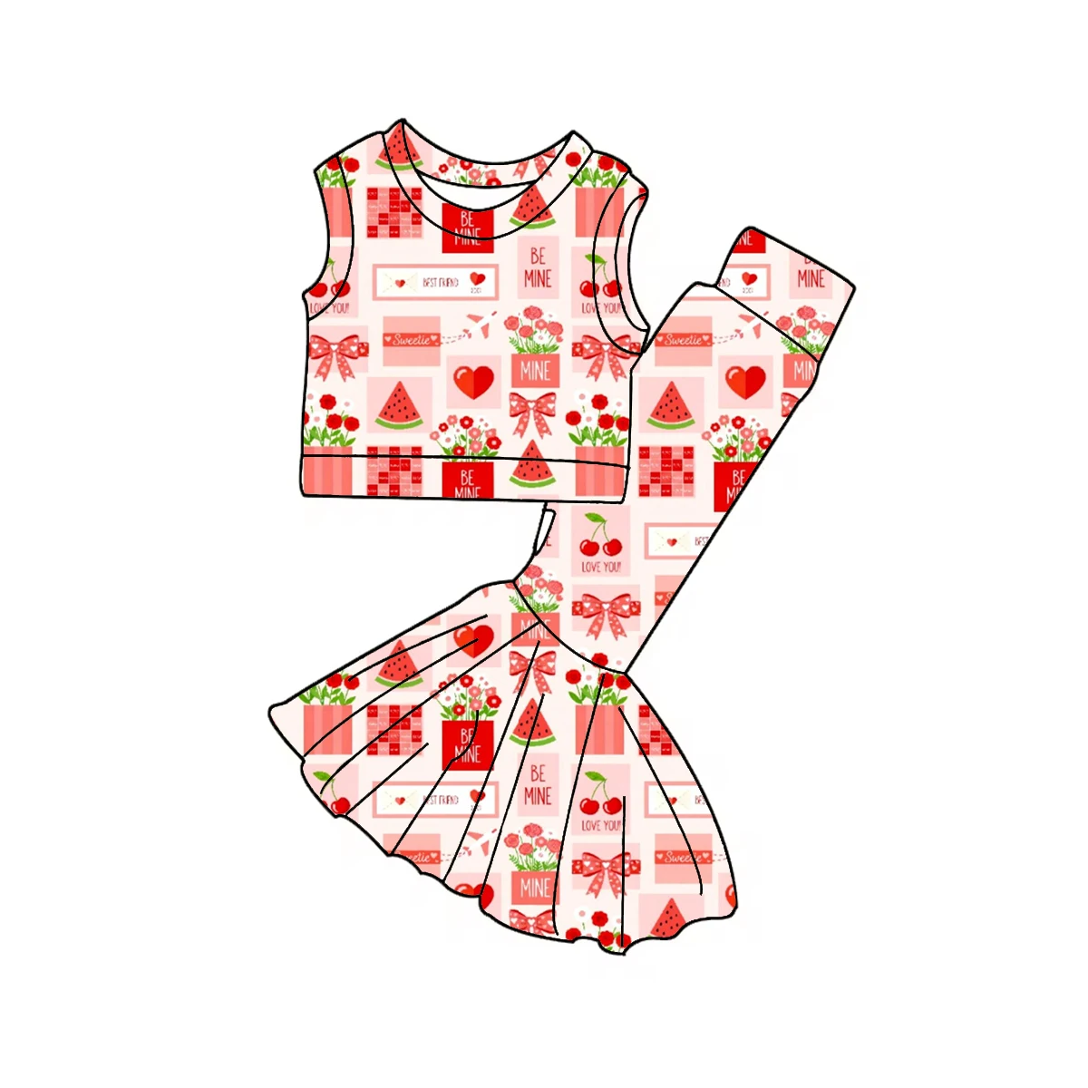 Boutique Summer Baby Girl Strawberry Top Bell Pants Set Clothes Wholesale Kids Easter Bunny Outfit