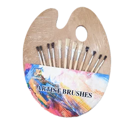 12 pig hair set paintbrush Wooden palette Oil painting Oval Wood art painting palette