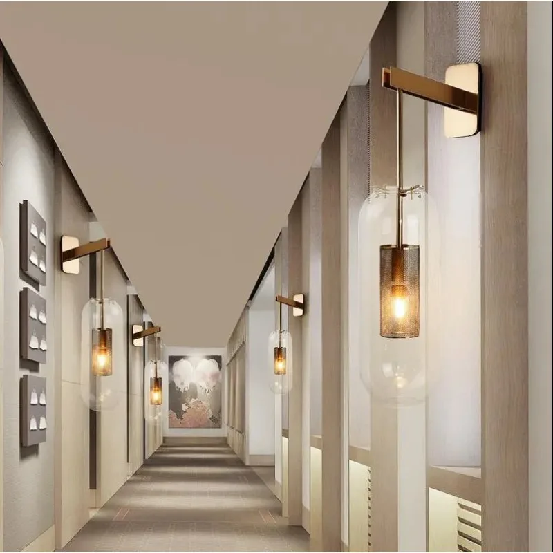 Nordic light luxury long pole glass wall lamp modern simple hotel restaurant corridor aisle bedroom bedside wall lamp