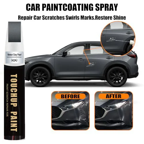 Car Touch up Paint(42A Meteor Gray Pearl) Compatible with BMW/Mazda, Car Paint Pen Scratch Repair Two-In-One Touch Up Paint
