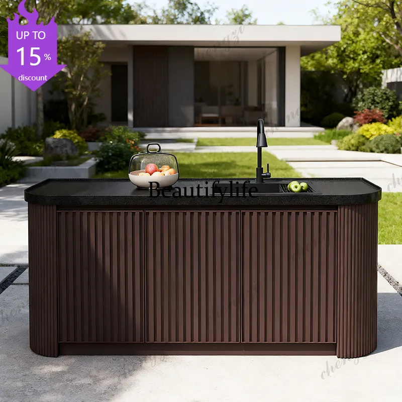 EE182 Outdoor courtyard Marble sink Garden double arc integrated cabinet Operating table Storage table Vegetable sink cabinet