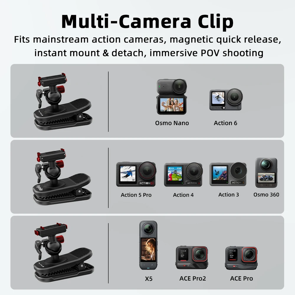 Flymile Magnetischer Rucksackclip für DJI Action-Kamera OSMO 360 Nano Zubehör mit Schnellverschluss-Halterung für Insta360 Ace Pro 2 – Detail 10