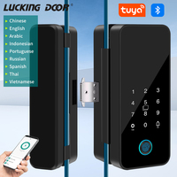 Tuya APP Smart Glass Door Lock Fingerprint Bluetooth Unlock Without Drilling Biometric Electronic Control Glasses Door Lock