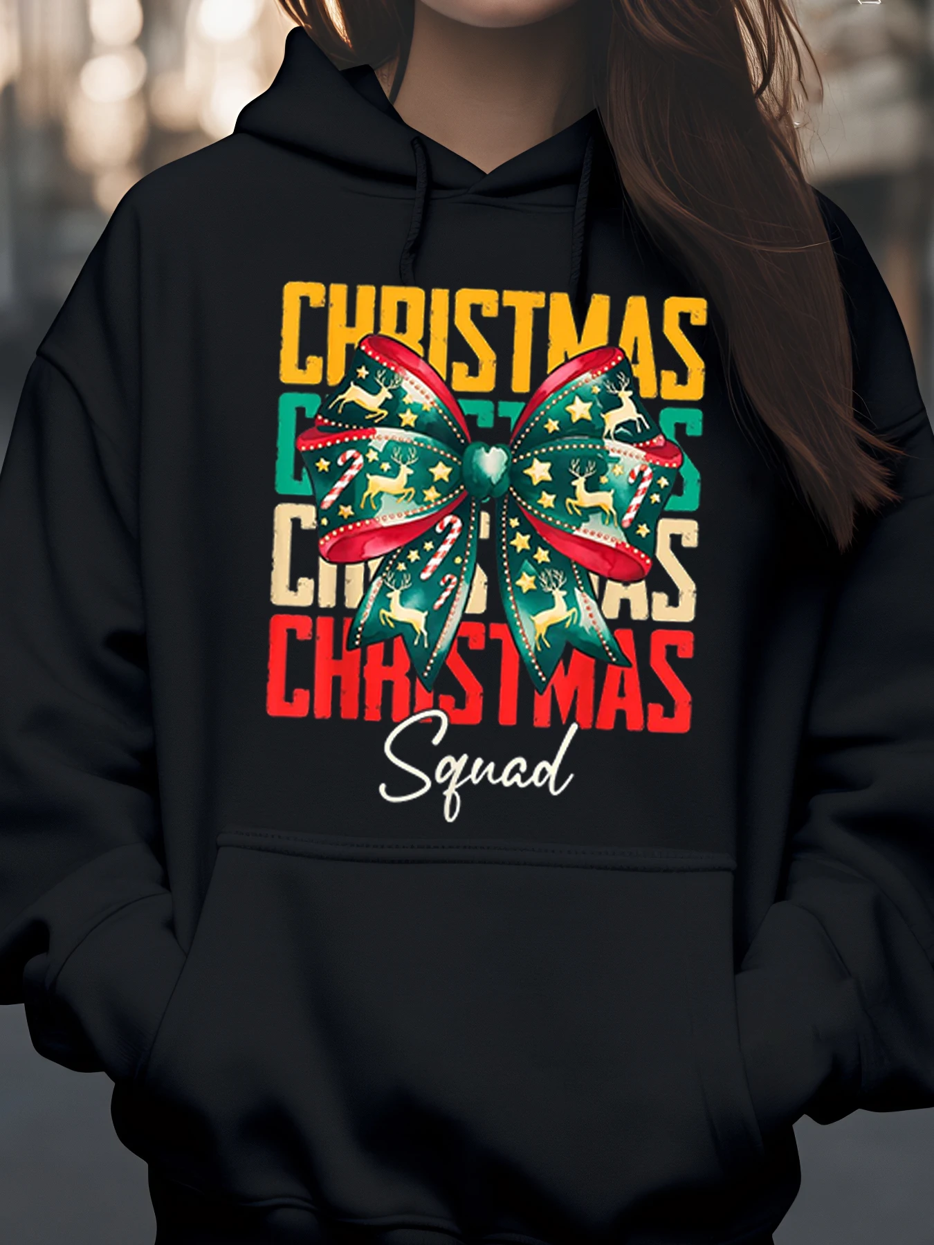

Рождественская толстовка с бантом и принтом Рождественская праздничная одежда для женщин