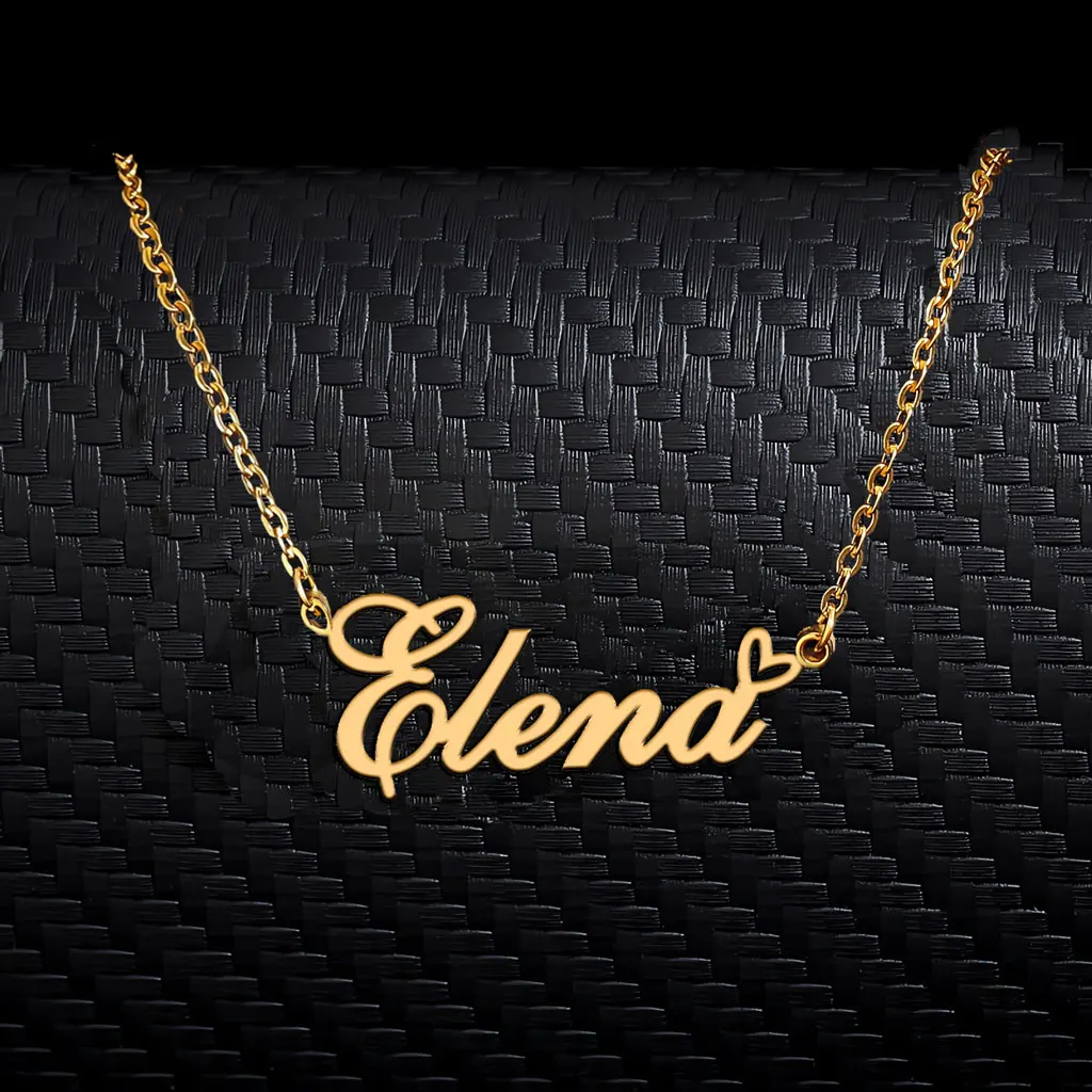 

AOLOSHOW Elena with Heart Pendant Name Necklace for Women Stainless Steel Gold Plated Mother's Day Gift