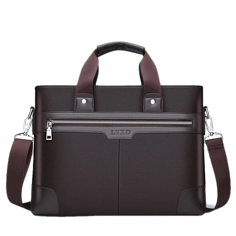 Maleta de couro para homens, bolsa de escritório masculina, bolsa mensageiro de ombro masculino, bolsa de laptop 14 ", moda