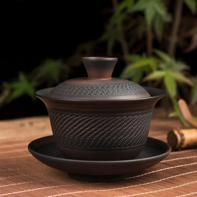 Jianshui Purple Pottery Gaiwan Ceramic Handmade Household Kung Fu Tea Set  Bowl  Cup Maker  Ceremony