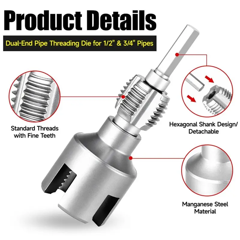 DT17 Pipe Thread Cutting Tool Internal External Water Pipe Threader Tapping Tool for PPR PVC Integrated Die