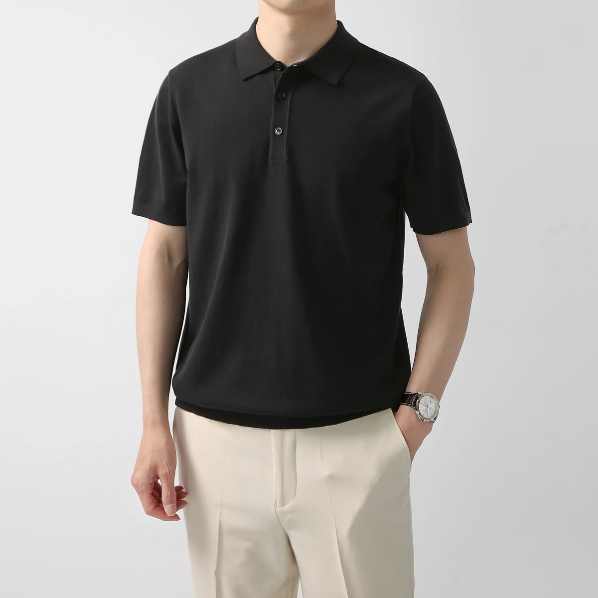 Men Silk T-shirt Silk Cotton Short-sleeved Business Shirt Summer