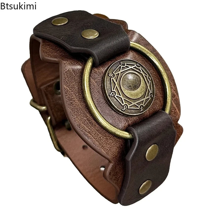 أساور جلدية على طراز فاسق للبالغين، سوار معصم من الجلد لحفلات الشارع الإبداعية، سوار الفايكنج، إكسسوارات تنكرية