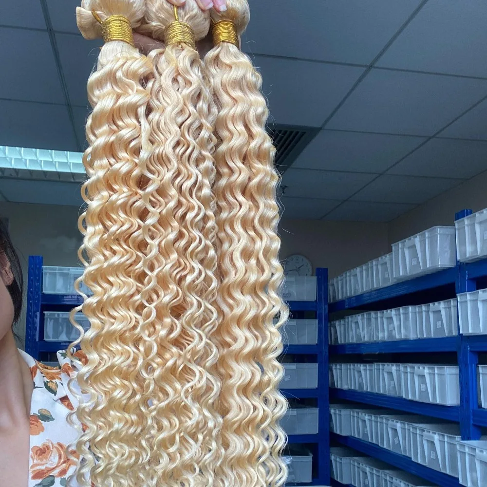 1/2/3개 613 블론드 번들 인모 딥 웨이브 10-30인치 100% 미가공 버진 인모 헤어 익스텐션 12A 등급 풀 엔드