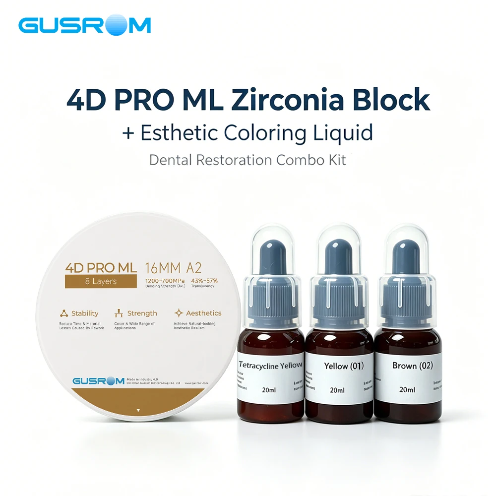 GUSROM 14mm 4D PRO ML Multilayer Zirconia Block with 13 Color Esthetic Coloring Liquid Kit CAD/CAM Dental Lab Supplies disc