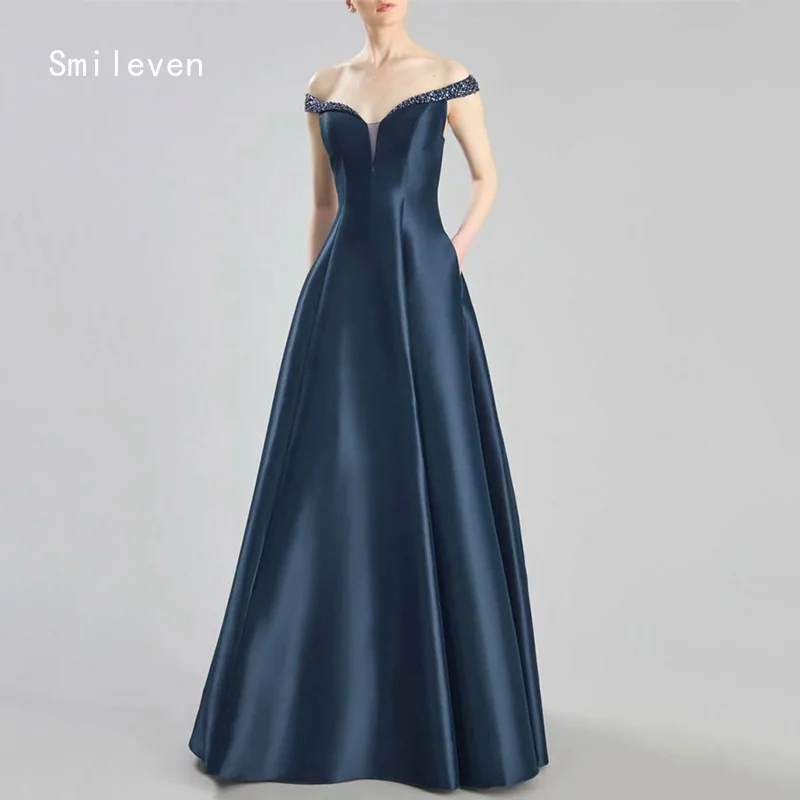 

Smileven Novel Dusty Blue A-line Lace Up Prom Dress Party Gowns V Neck Formal Occassion Dress Customized 2