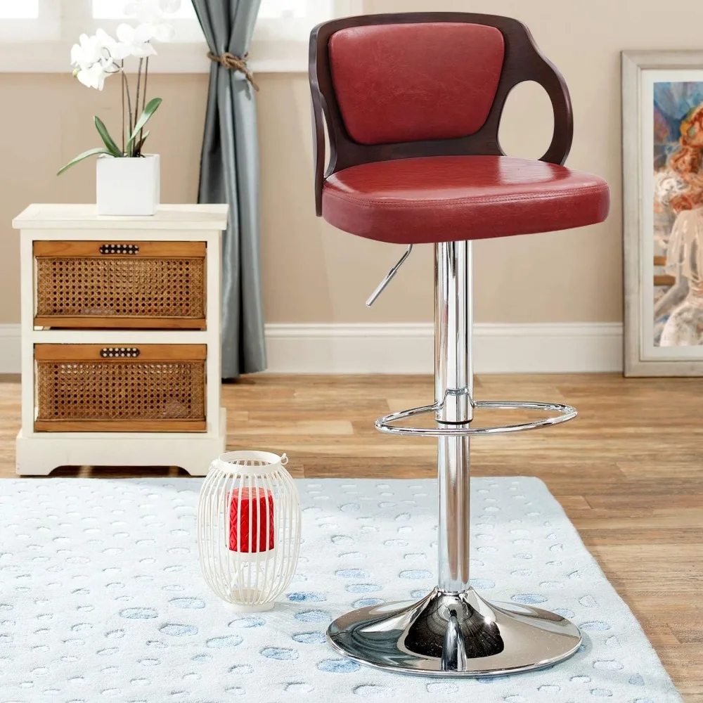 

Bar Stool, Walnut Bentwood Adjustable Height Leather Modern Barstools with Back Vinyl Seat Extremely Comfy Bar Stool