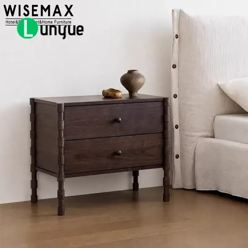 Modern Luxury Wooden Bedside Table with Two Drawers Storage Nightstand for Bedroom Hotel Villa Apartment Home Furniture Decor