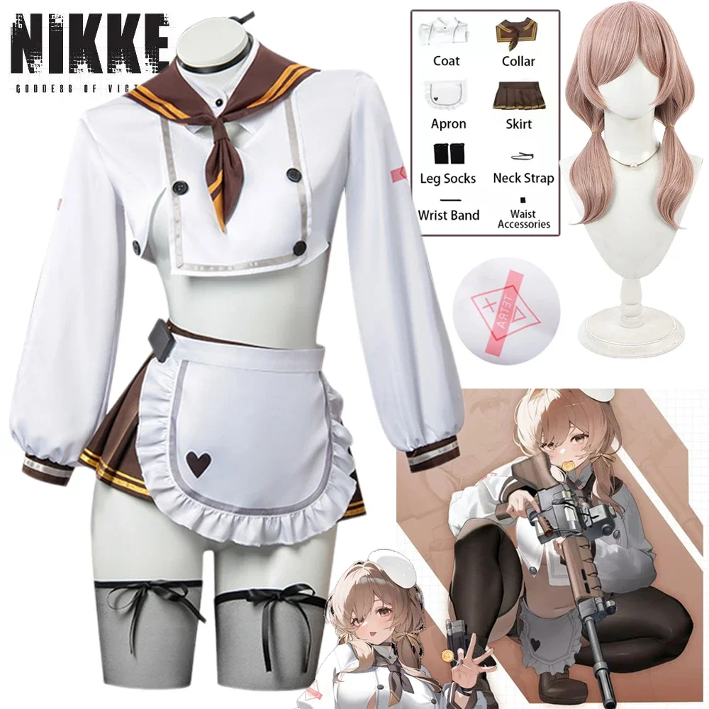 Bready NIKKE: disfraz de Cosplay de la diosa de la victoria, pelucas Bridd, traje de sirvienta Sexy, dulce JK, delantal superior, conjunto de calcetines con corbata, uniforme de Halloween