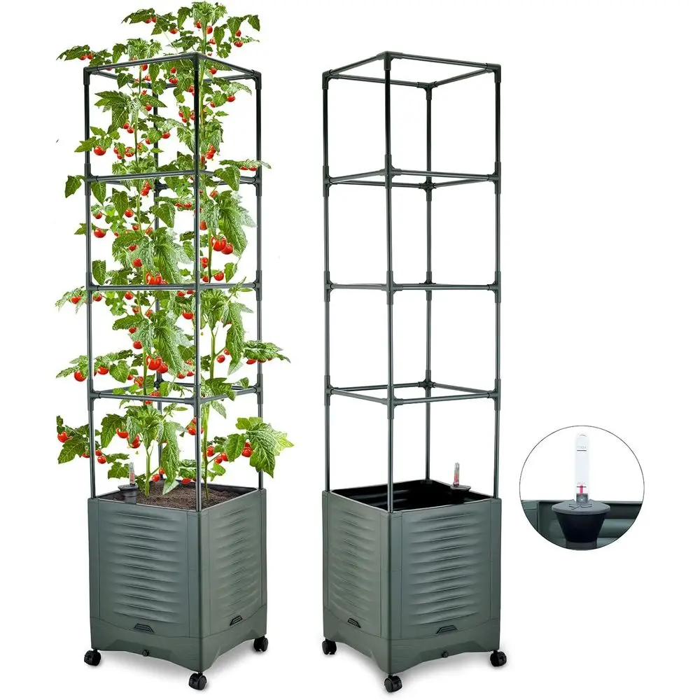 

Self-Watering Raised Garden Bed with Water Indicator for Tomatoes - 56.5 Tall Metal Planter for Indoor or Outdoor Use