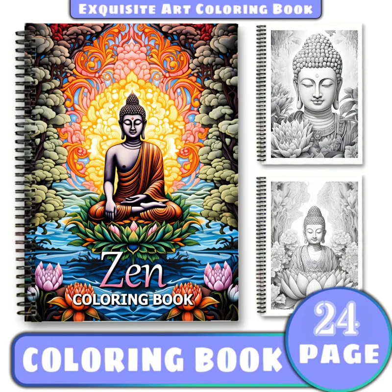 Livre de coloriage zen A4 à spirale pour adultes, art apaisant, soulagement du stress, relaxation, cadeau créatif pour la pleine conscience